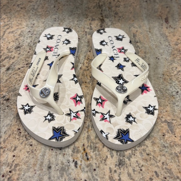 Coach Abigail Womans Starry Flip Flops - Cream and Blue - Picture 3 of 8